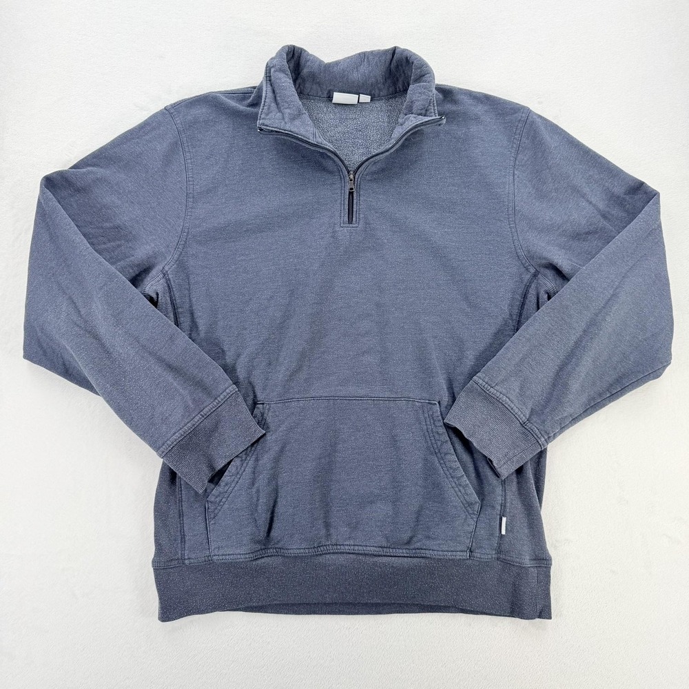 Onia Sweatshirt Mens Large Blue 1/4 Zip Mock Neck Pullover Kangaroo Pocket